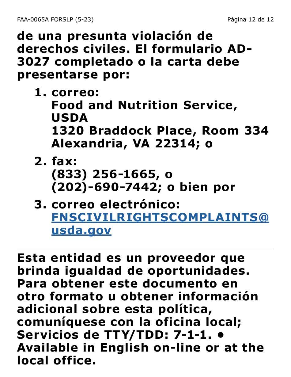 Formulario FAA-0065A-SLP Verificacion De Situacion De Residencia / Direccion Residencial - Letra Grande - Arizona (Spanish), Page 12