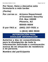 Formulario FAA-0065A-SLP Verificacion De Situacion De Residencia/Direccion Residencial - Letra Grande - Arizona (Spanish), Page 2