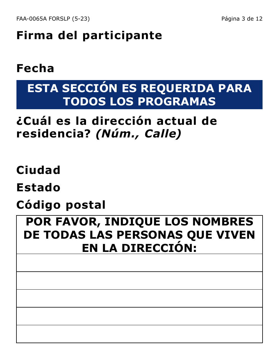 Formulario FAA-0065A-SLP Verificacion De Situacion De Residencia / Direccion Residencial - Letra Grande - Arizona (Spanish), Page 3