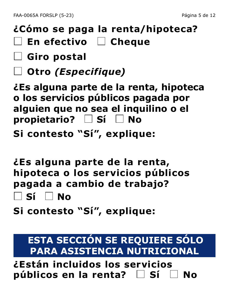 Formulario FAA-0065A-SLP Verificacion De Situacion De Residencia / Direccion Residencial - Letra Grande - Arizona (Spanish), Page 5