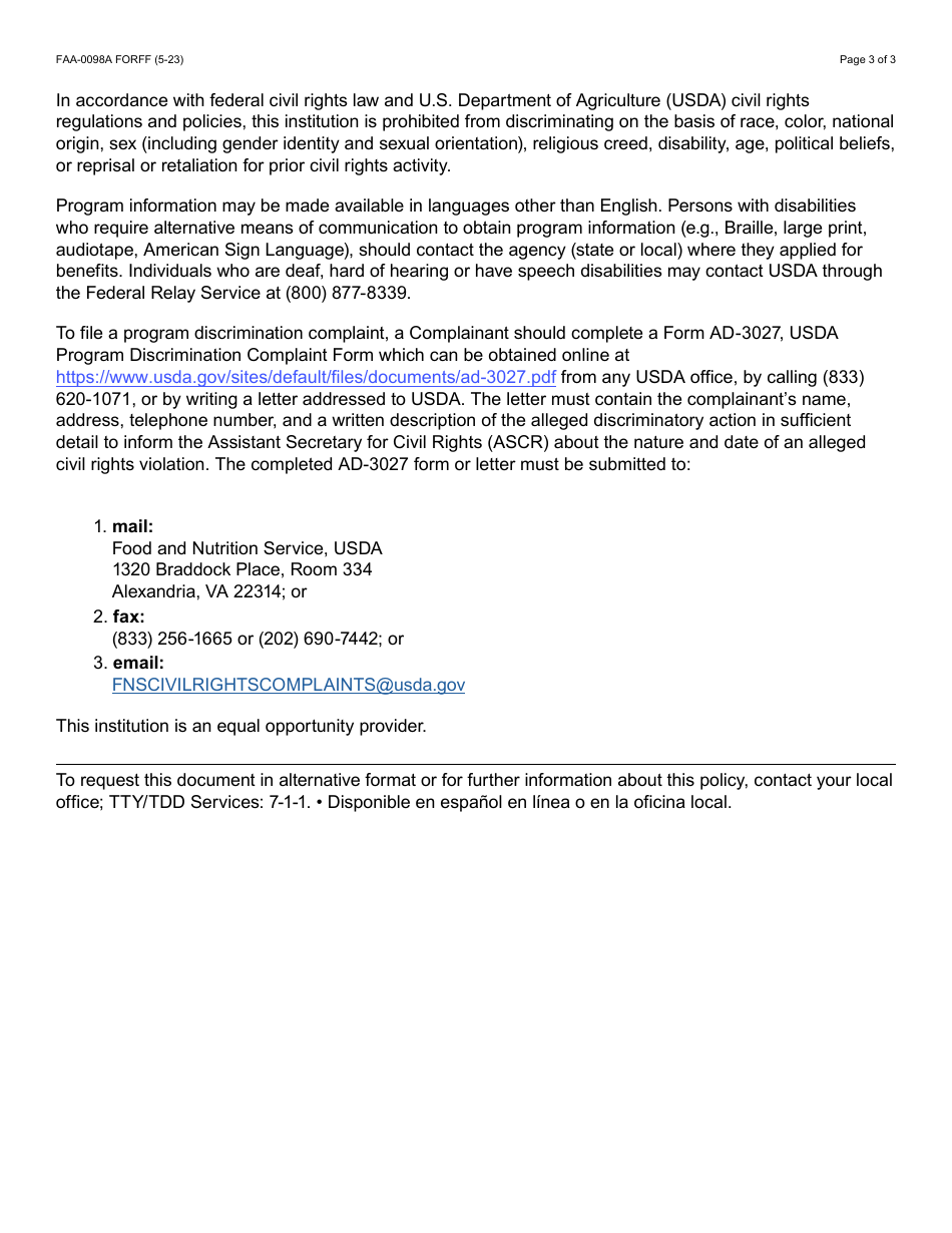 Form FAA-0098A Hearing Request - Arizona, Page 3
