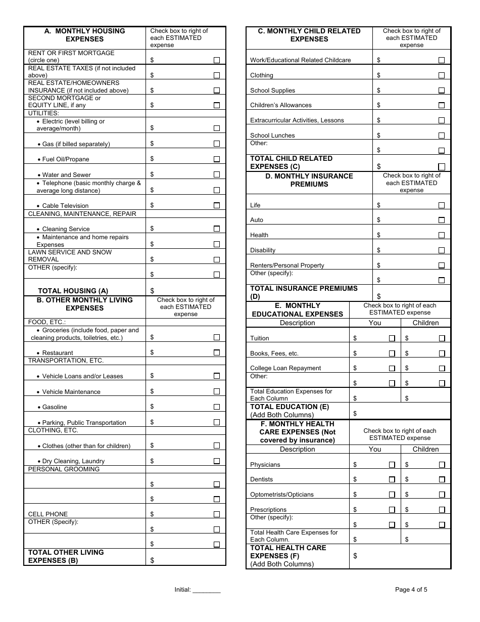 Form DR0706107 Income and Expense Statement With Affidavit (Post-decree) - Cuyahoga County, Ohio, Page 4