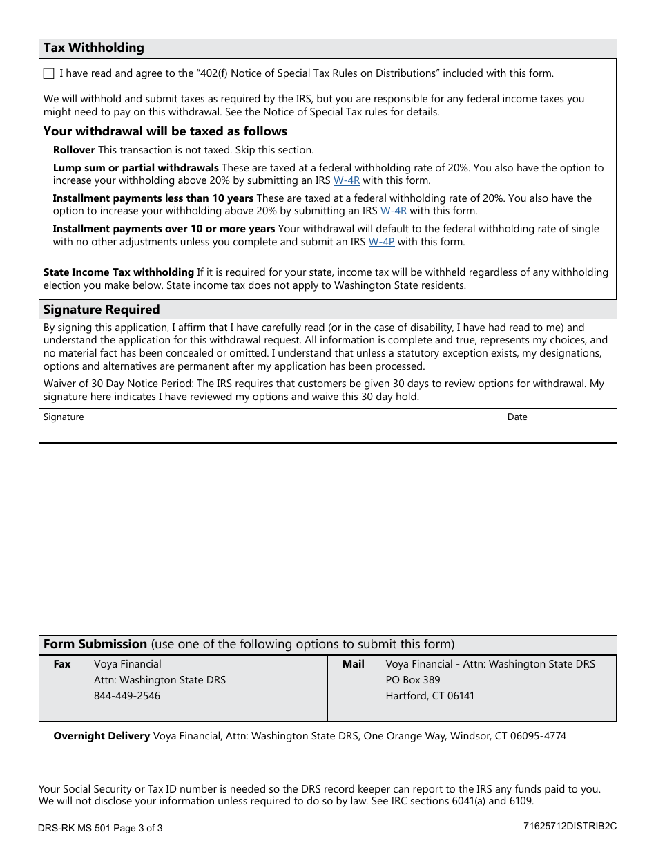Form DRS-RK MS501 Dcp and Jra Withdrawal - Washington, Page 3