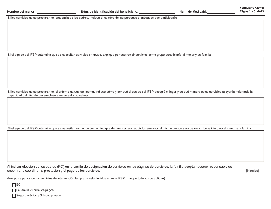 HHSC Formulario 4207-S Paginas Del Plan Individualizado De Servicios Para La Familia (Ifsp) - Servicios De Intervencion Temprana En La Infancia (Eci) - Texas (Spanish), Page 2