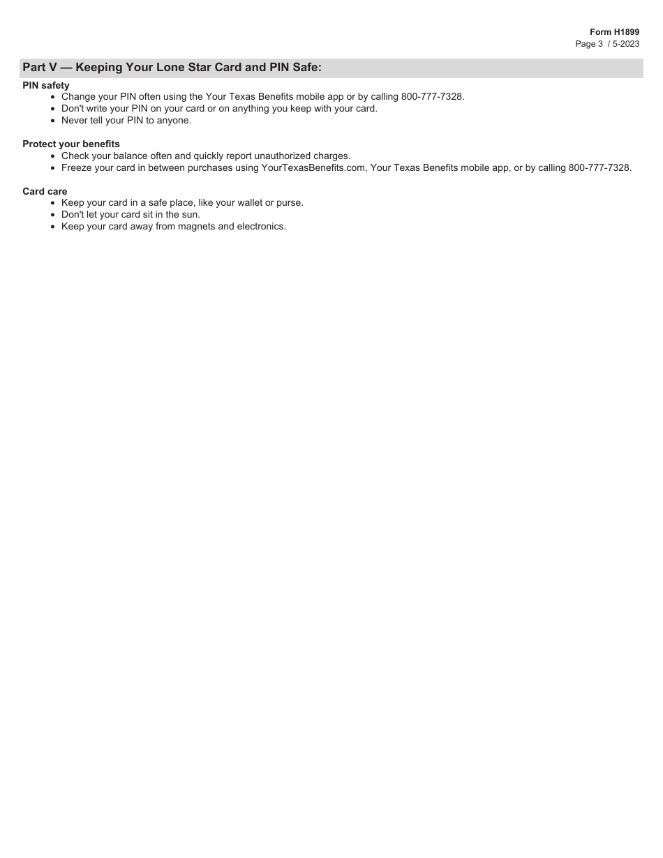 Form H1899 Unauthorized Use Replacement Benefit Eligibility Notice - Texas, Page 3