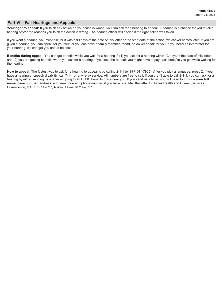 Form H1899 Unauthorized Use Replacement Benefit Eligibility Notice - Texas, Page 4