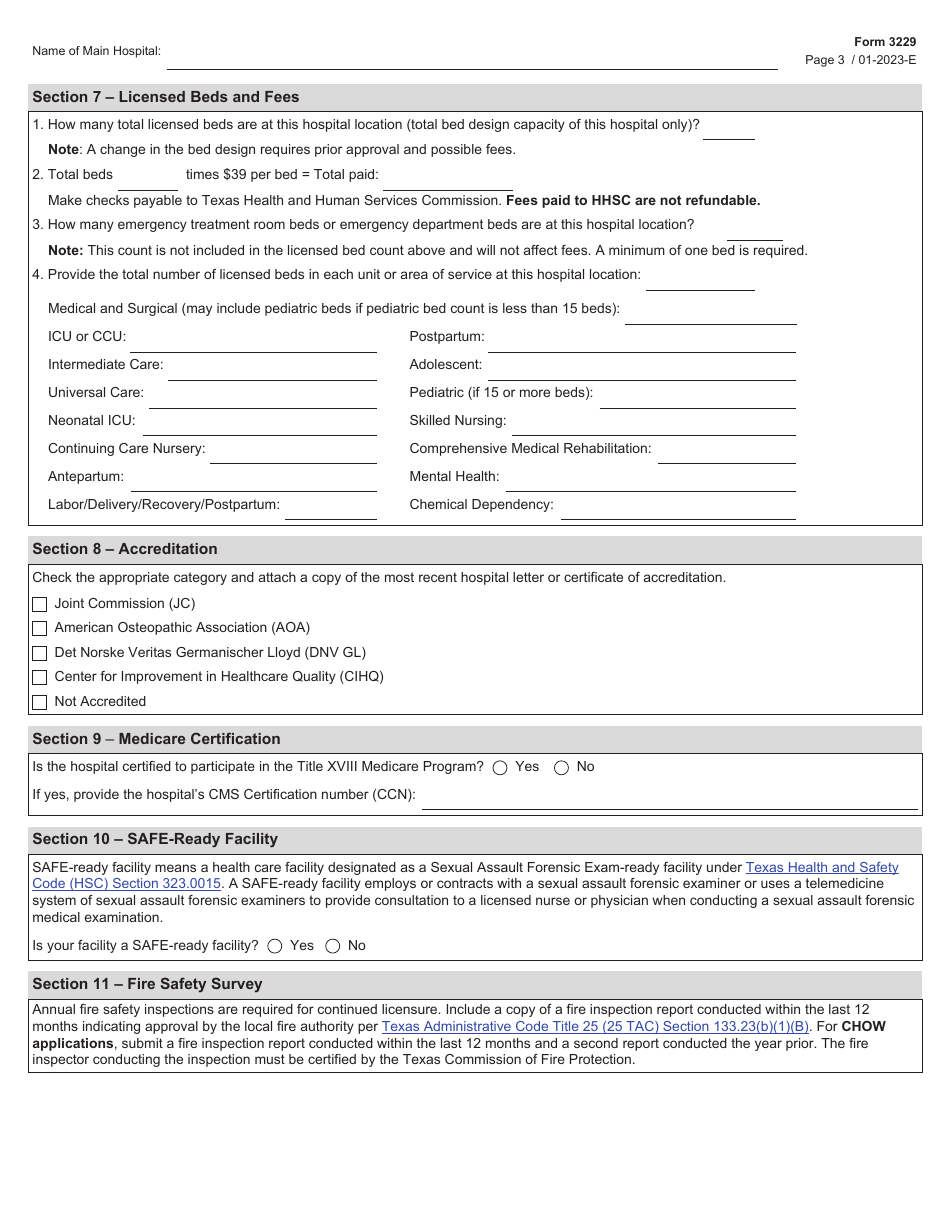 Form 3229 License Application to Operate a Multiple Location General or Special Hospital - Texas, Page 3