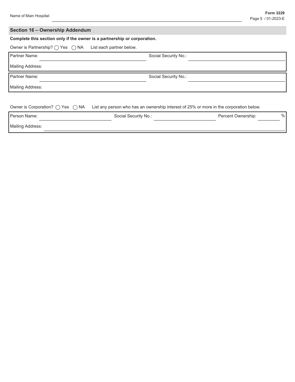 Form 3229 License Application to Operate a Multiple Location General or Special Hospital - Texas, Page 5