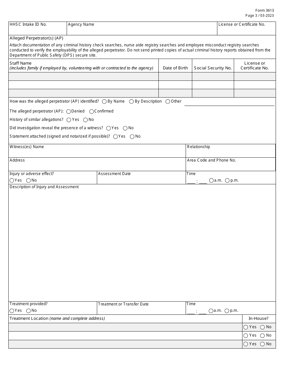 Form 3613 Download Fillable PDF or Fill Online Provider Investigation ...