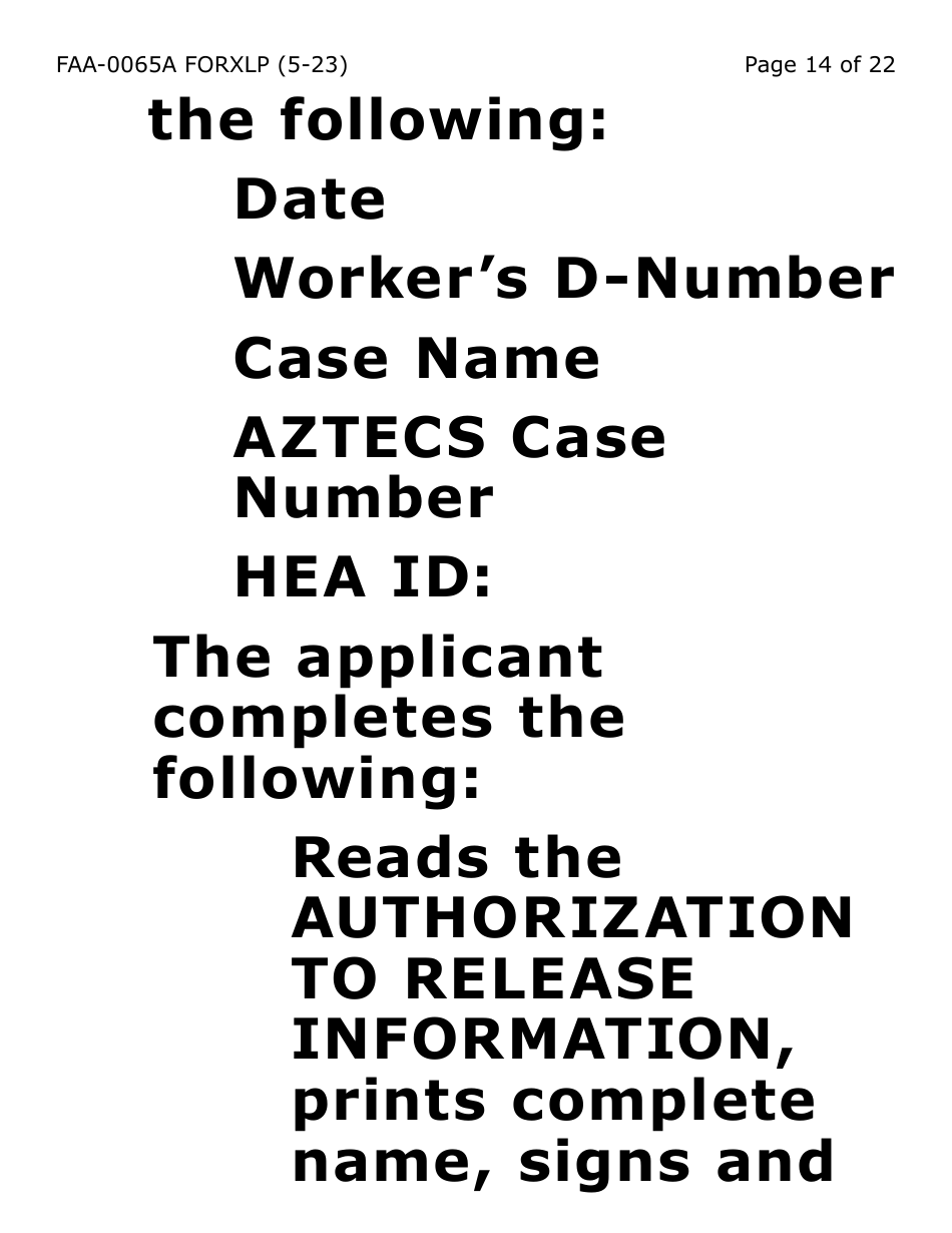 Form FAA-0065A-XLP Verification of Living Arrangements / Residential Address (Extra Large Print) - Arizona, Page 14