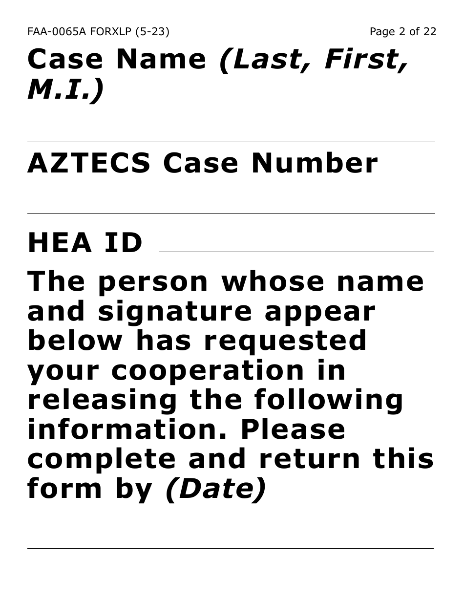 Form FAA-0065A-XLP Verification of Living Arrangements / Residential Address (Extra Large Print) - Arizona, Page 2