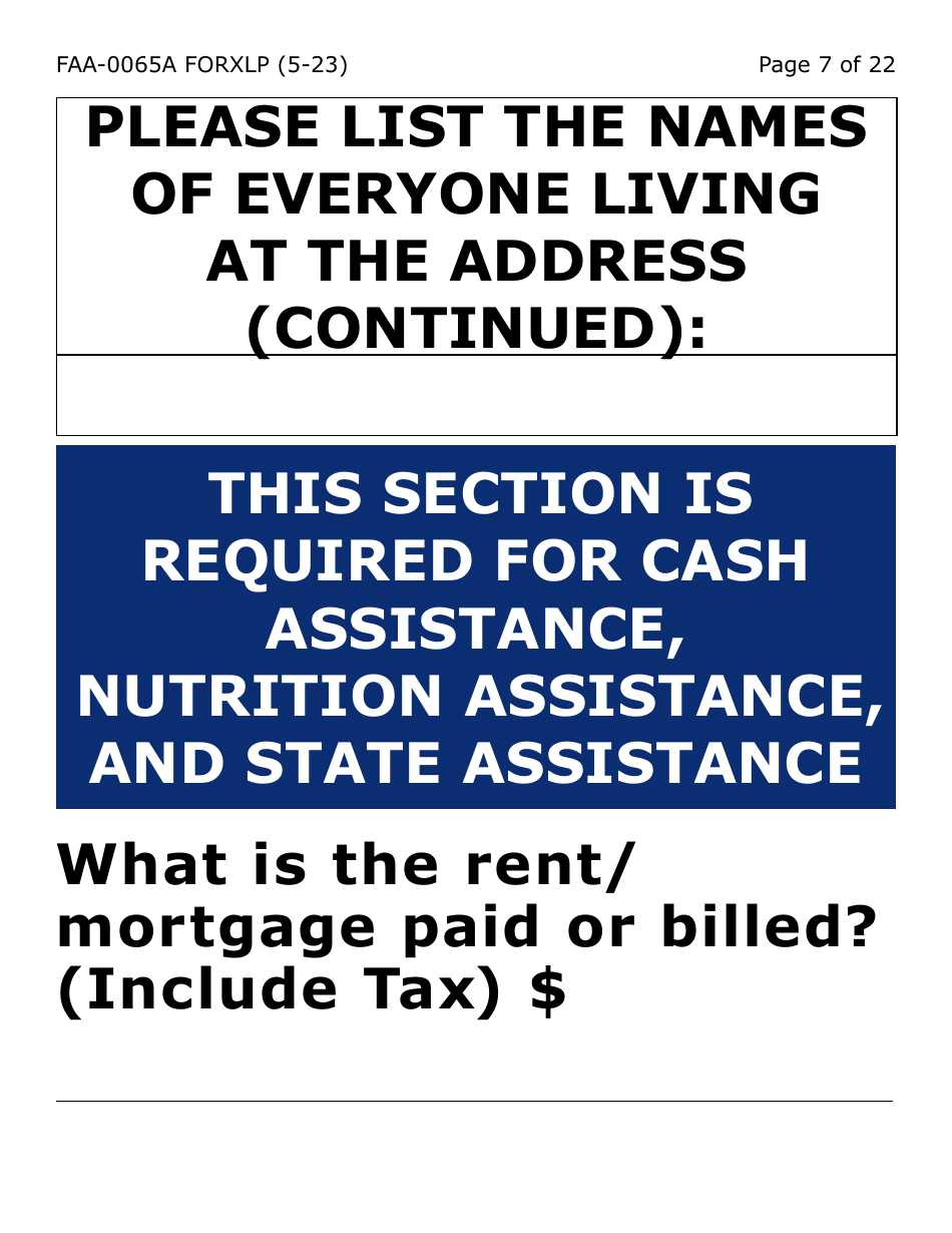Form FAA-0065A-XLP Verification of Living Arrangements / Residential Address (Extra Large Print) - Arizona, Page 7