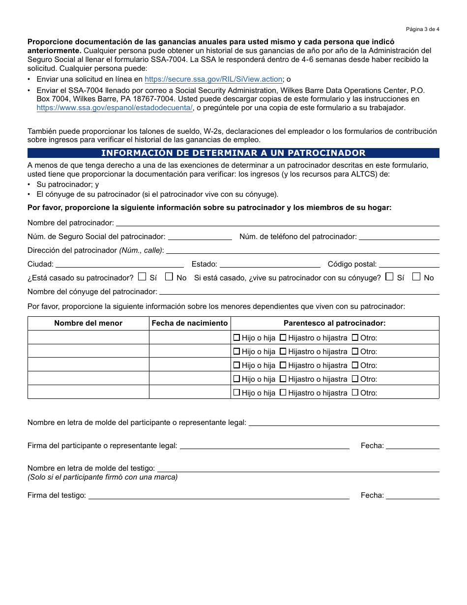 Formulario FAA-1546A-S Informacion De Determinar a Un Patrocinador - Arizona (Spanish), Page 3