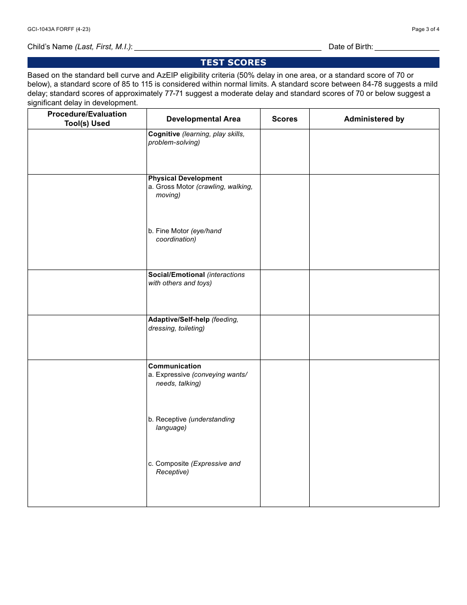 Form GCI-1043A Developmental Evaluation Report - Arizona, Page 3