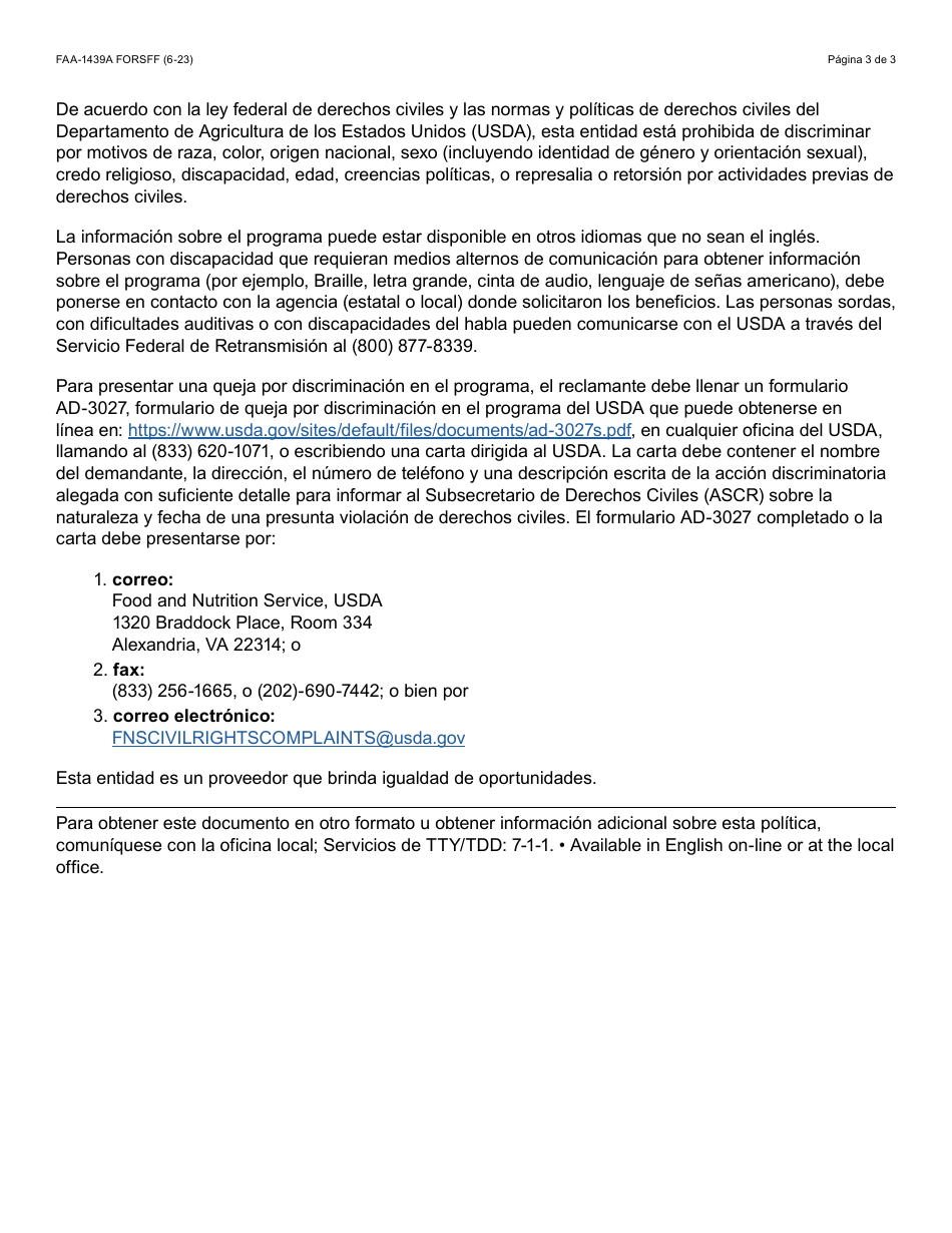 Formulario FAA-1439-S Declaracion De Sueldo De Empleo Por Cuenta Propia - Arizona (Spanish), Page 3