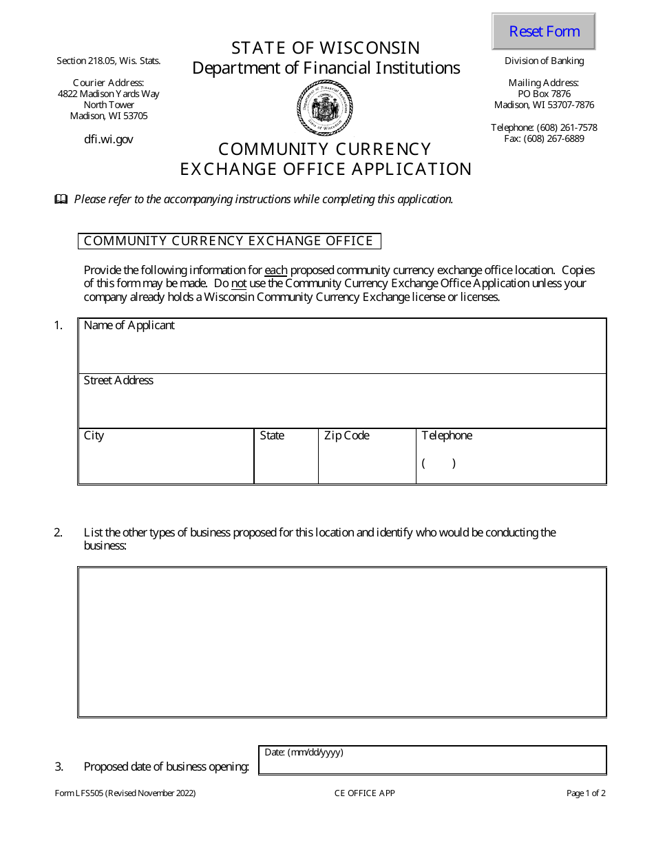 Form LFS505 Community Currency Exchange Office Application - Wisconsin, Page 3