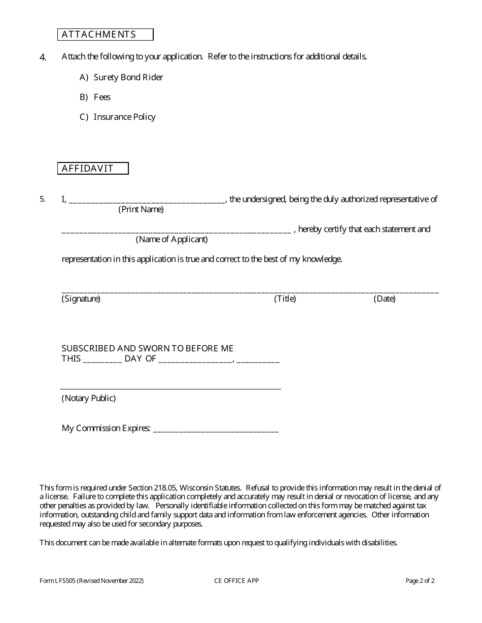 Form LFS505 Community Currency Exchange Office Application - Wisconsin, Page 4