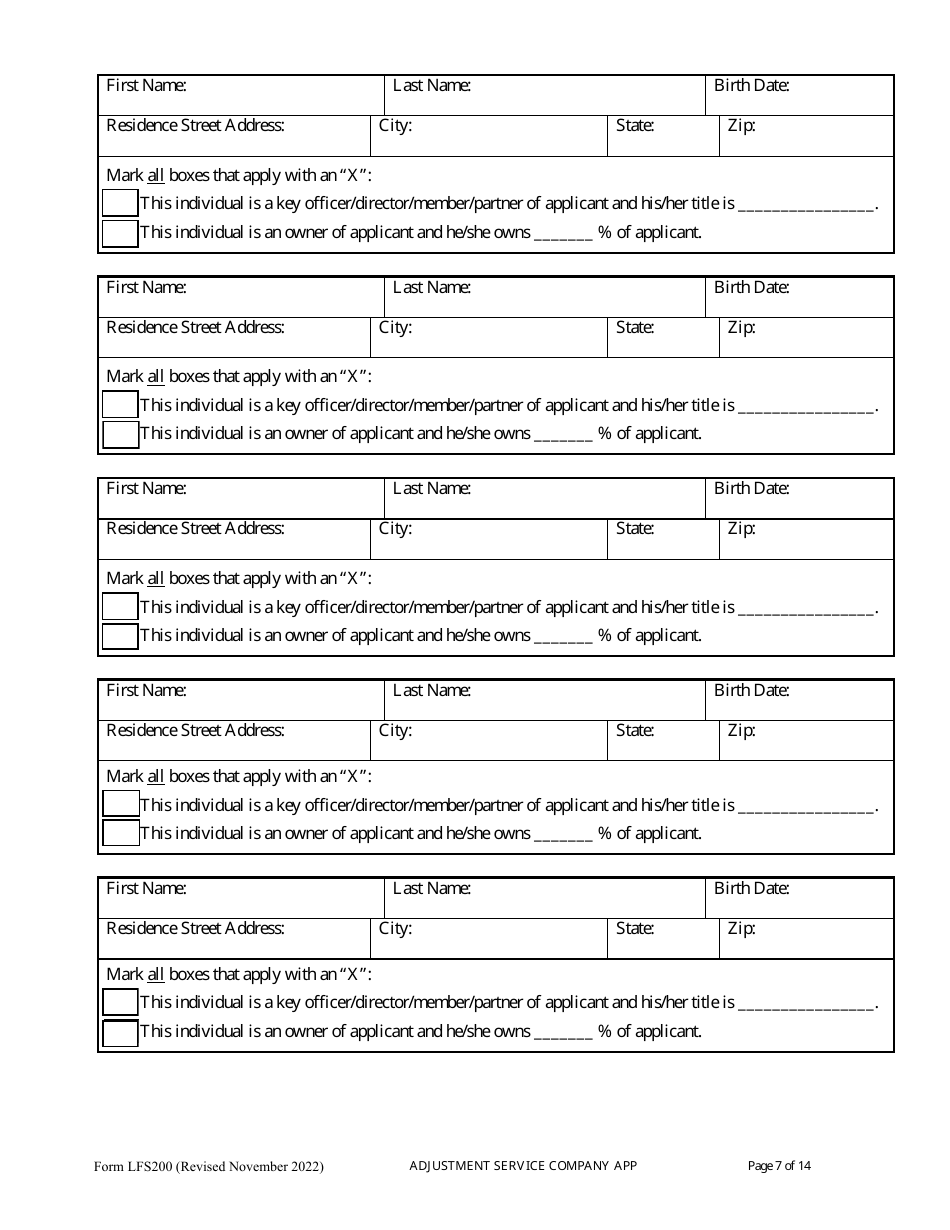 Form LFS200 Adjustment Service Company License Application - Wisconsin, Page 11