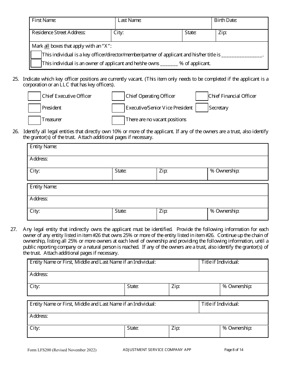 Form LFS200 Adjustment Service Company License Application - Wisconsin, Page 12