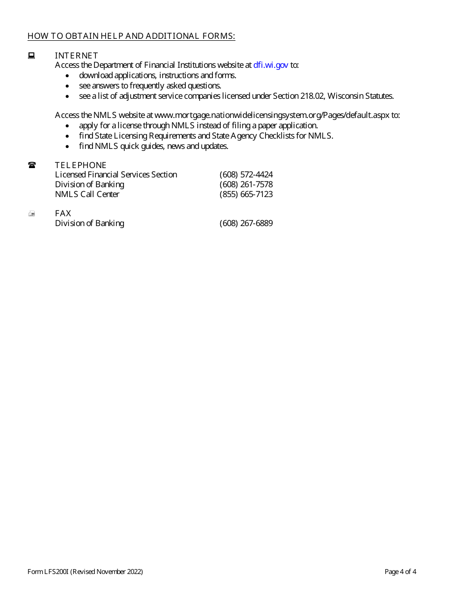 Form LFS200 Adjustment Service Company License Application - Wisconsin, Page 4