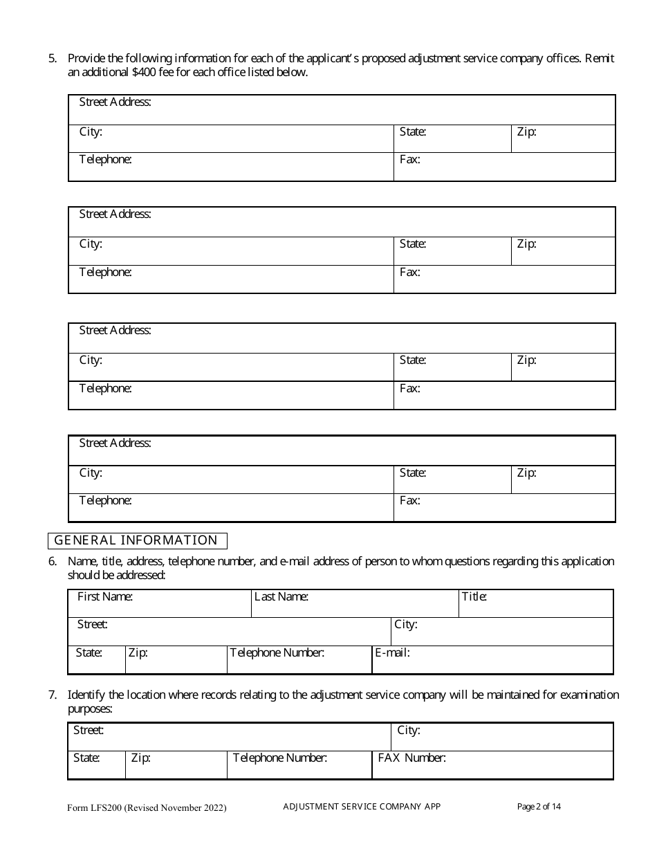 Form LFS200 Adjustment Service Company License Application - Wisconsin, Page 6