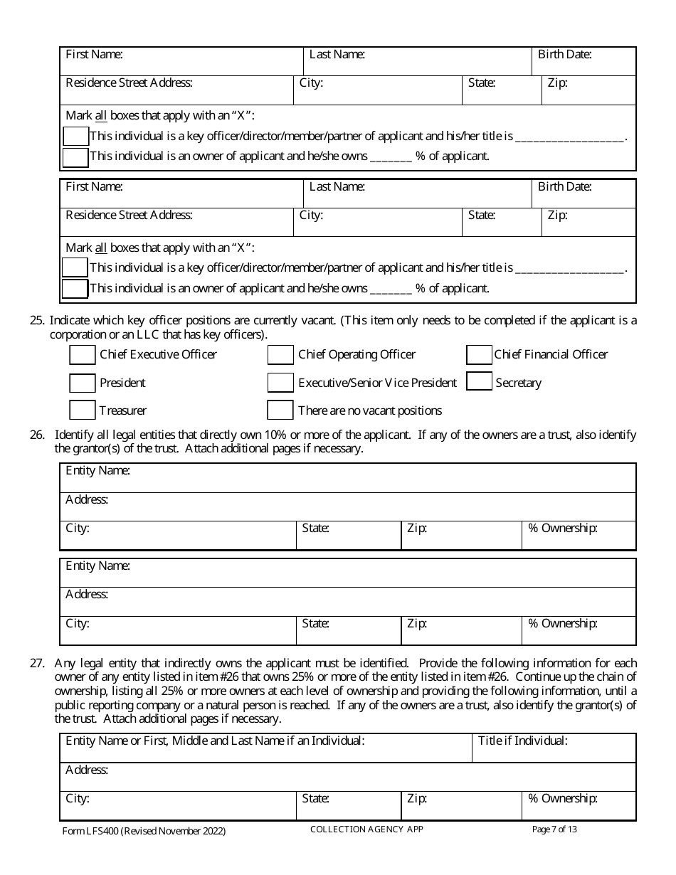 Form LFS400 Collection Agency License Application - Wisconsin, Page 11