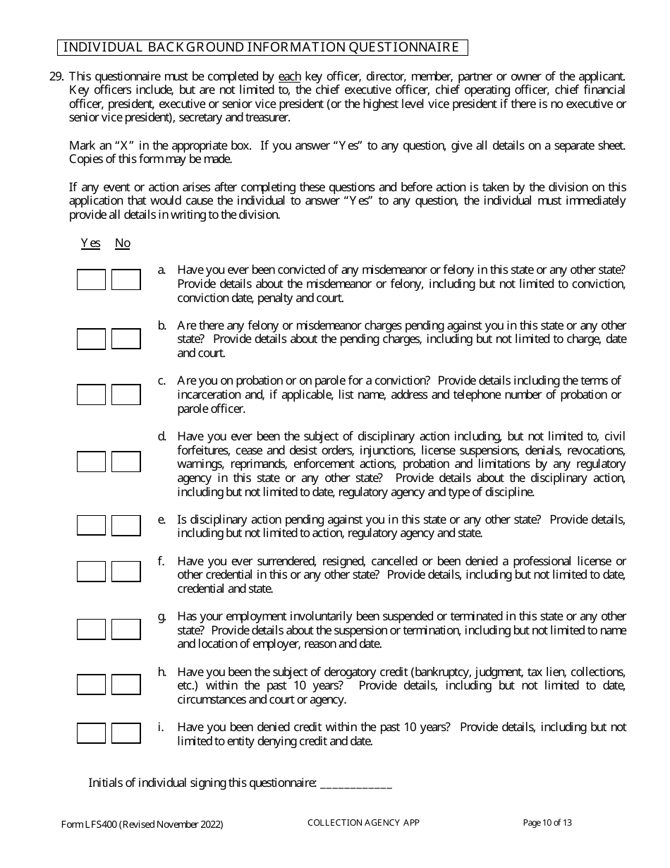 Form LFS400 Collection Agency License Application - Wisconsin, Page 14