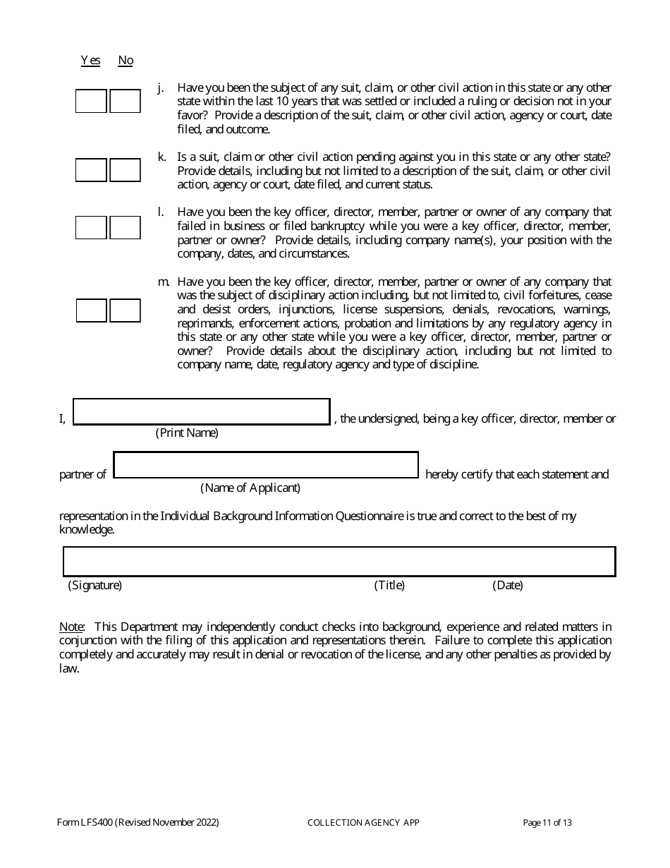 Form LFS400 Collection Agency License Application - Wisconsin, Page 15