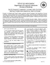 Document preview: Form LFS100 Sales Finance Company Application for Financial Institutions - Wisconsin
