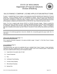 Form LFS110 Sales Finance Company License Application - Wisconsin