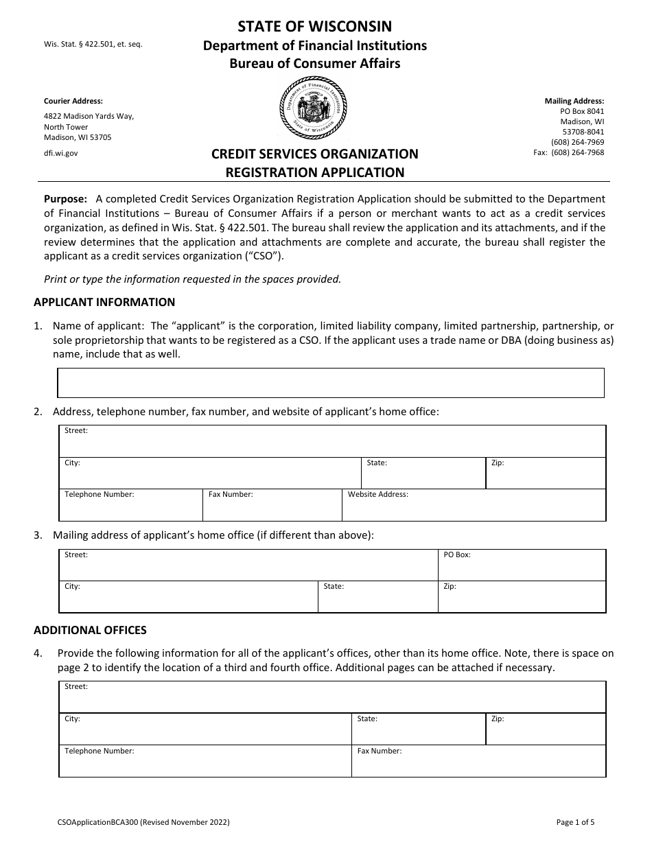 Form BCA300 Fill Out, Sign Online and Download Fillable PDF