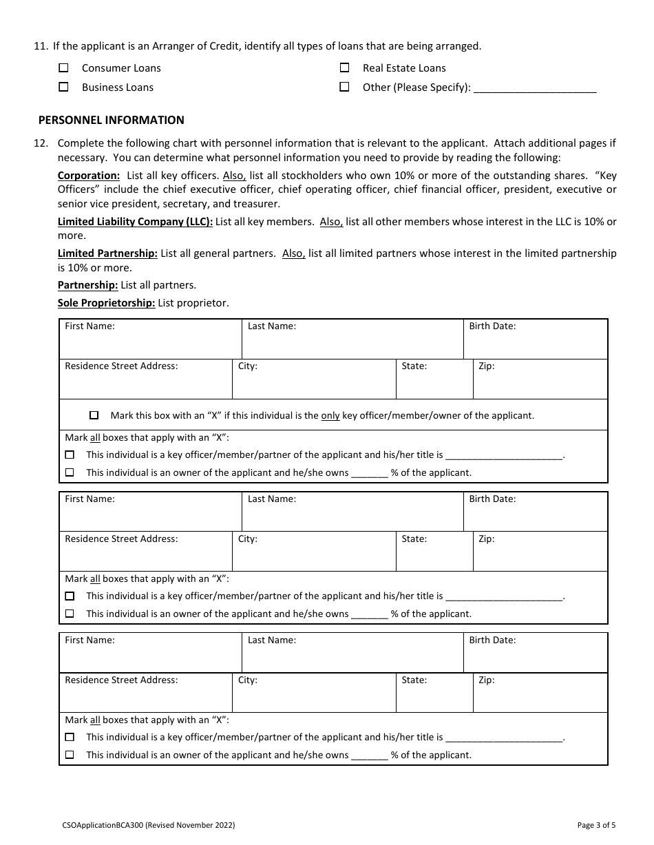 Form BCA300 Credit Services Organization Registration Application - Wisconsin, Page 3
