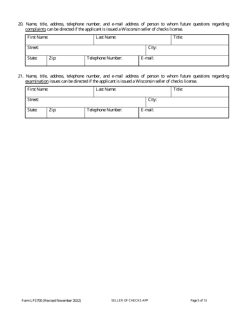 Form LFS700 Seller of Checks License Application - Wisconsin, Page 11