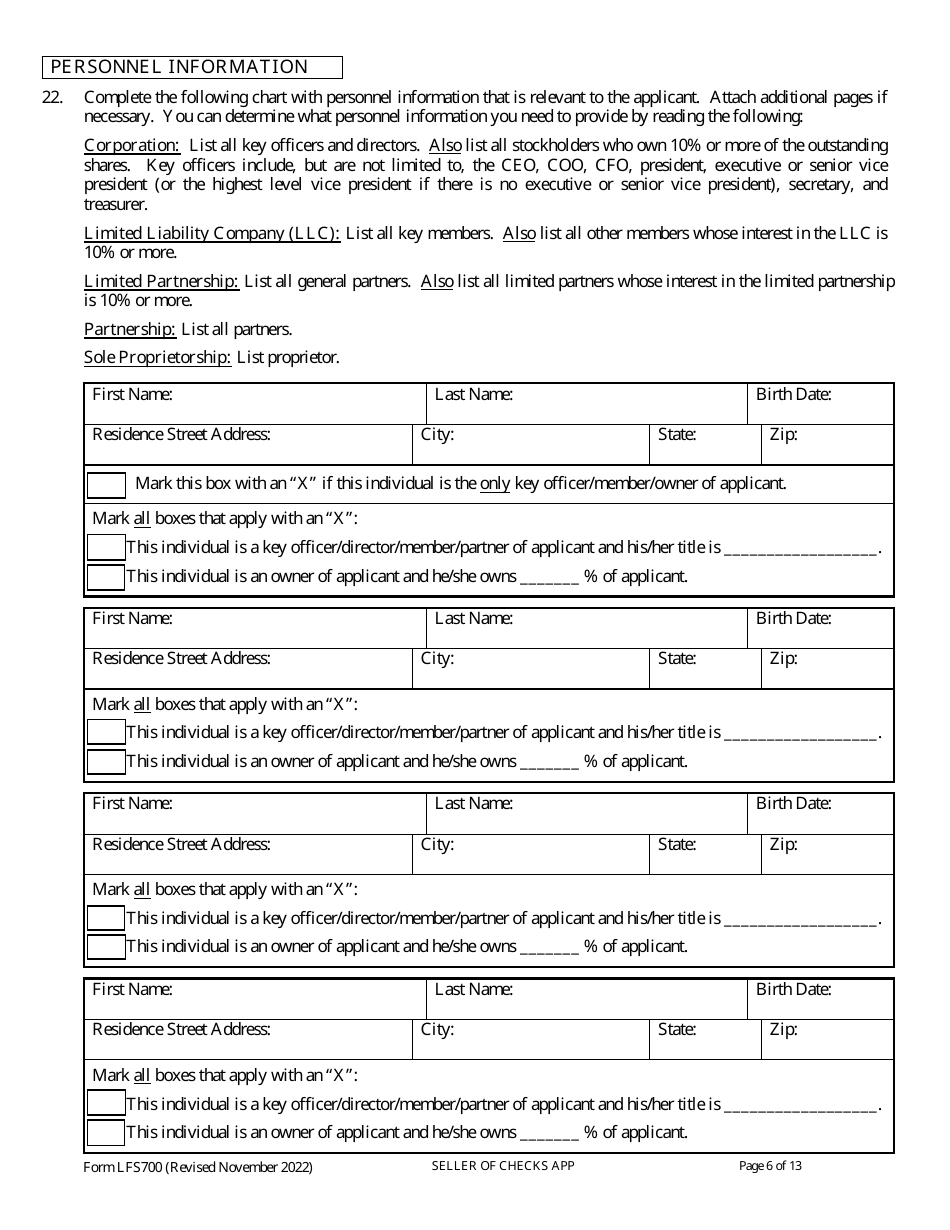 Form LFS700 Seller of Checks License Application - Wisconsin, Page 12