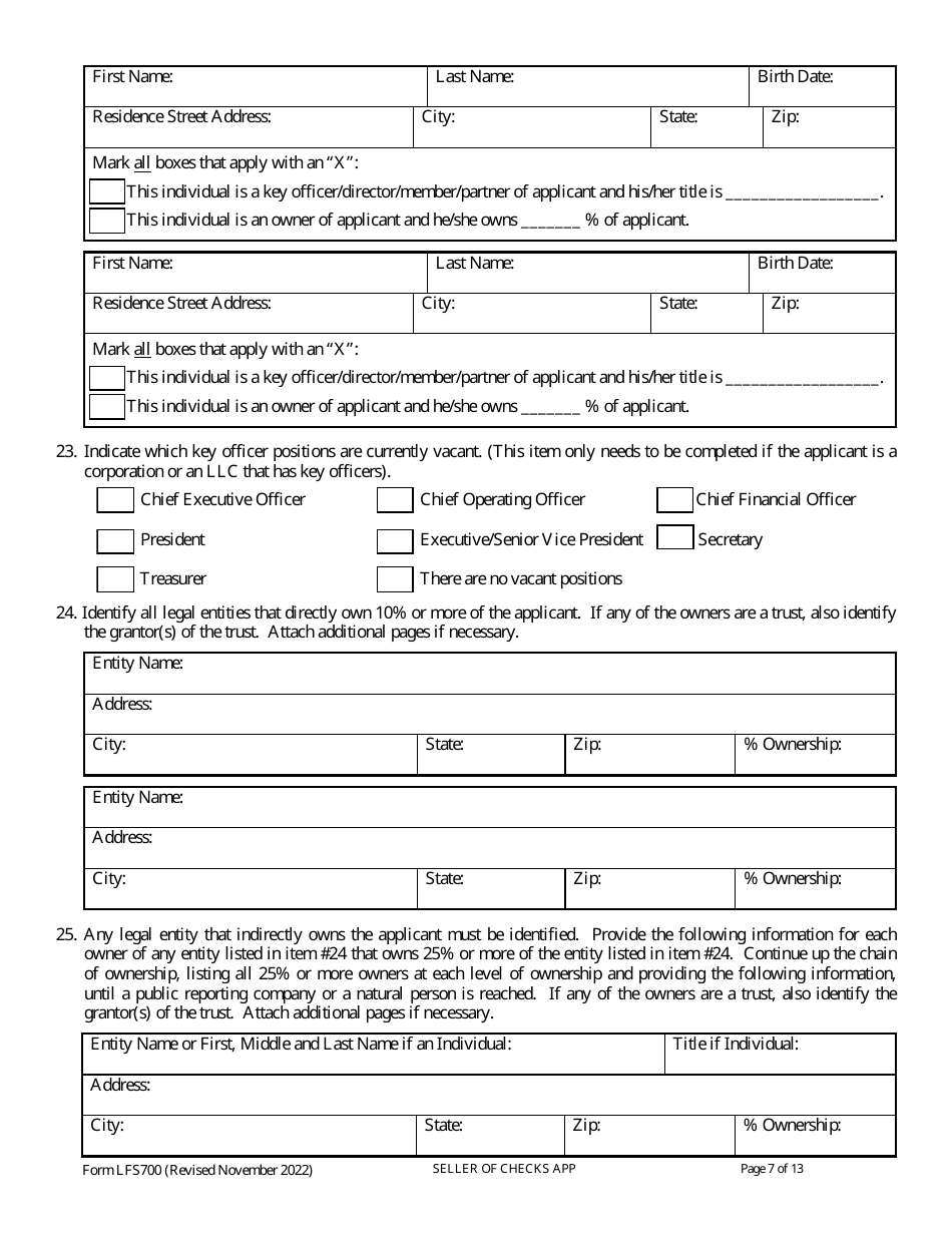 Form LFS700 Seller of Checks License Application - Wisconsin, Page 13
