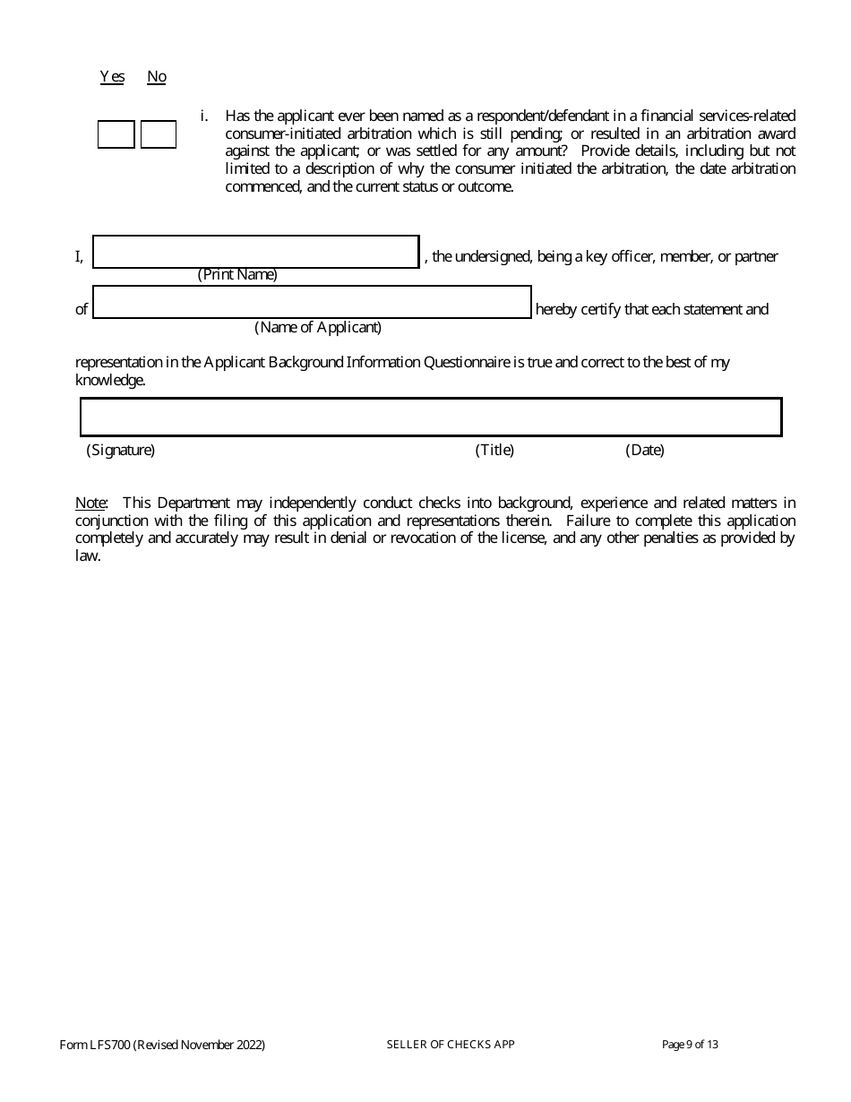 Form LFS700 Seller of Checks License Application - Wisconsin, Page 15