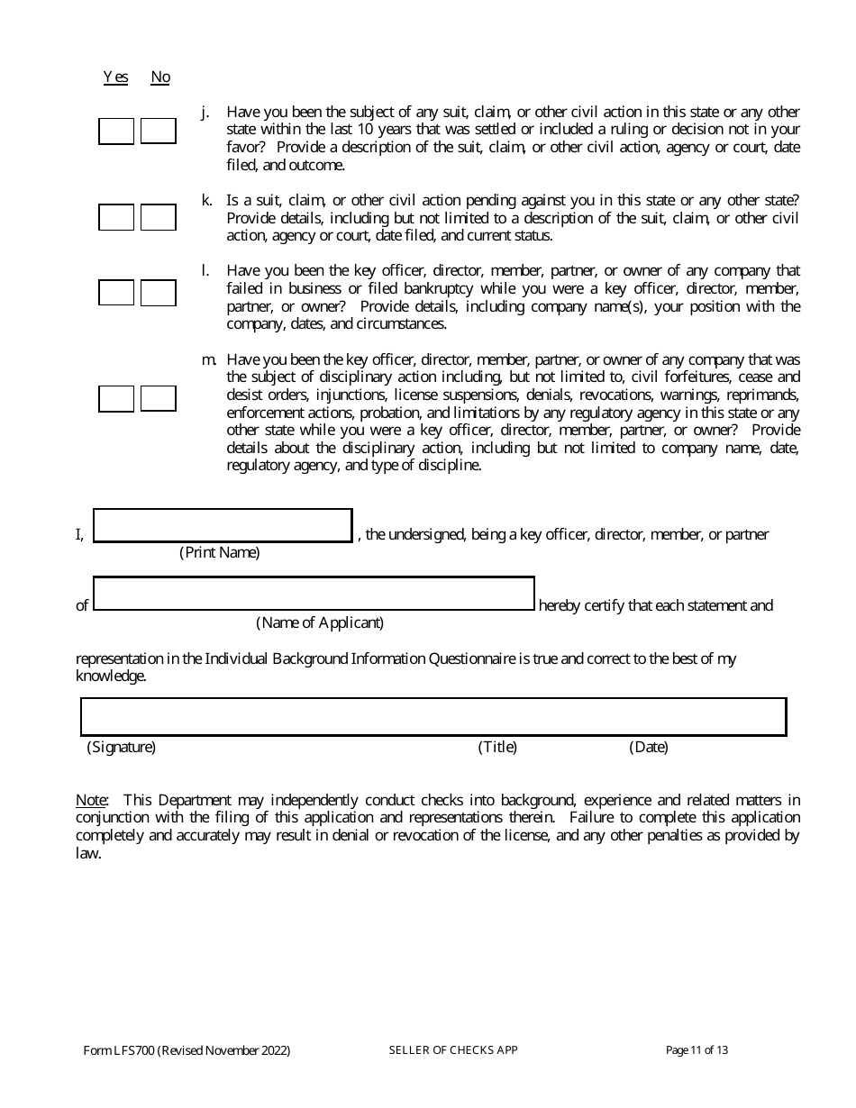 Form LFS700 Seller of Checks License Application - Wisconsin, Page 17