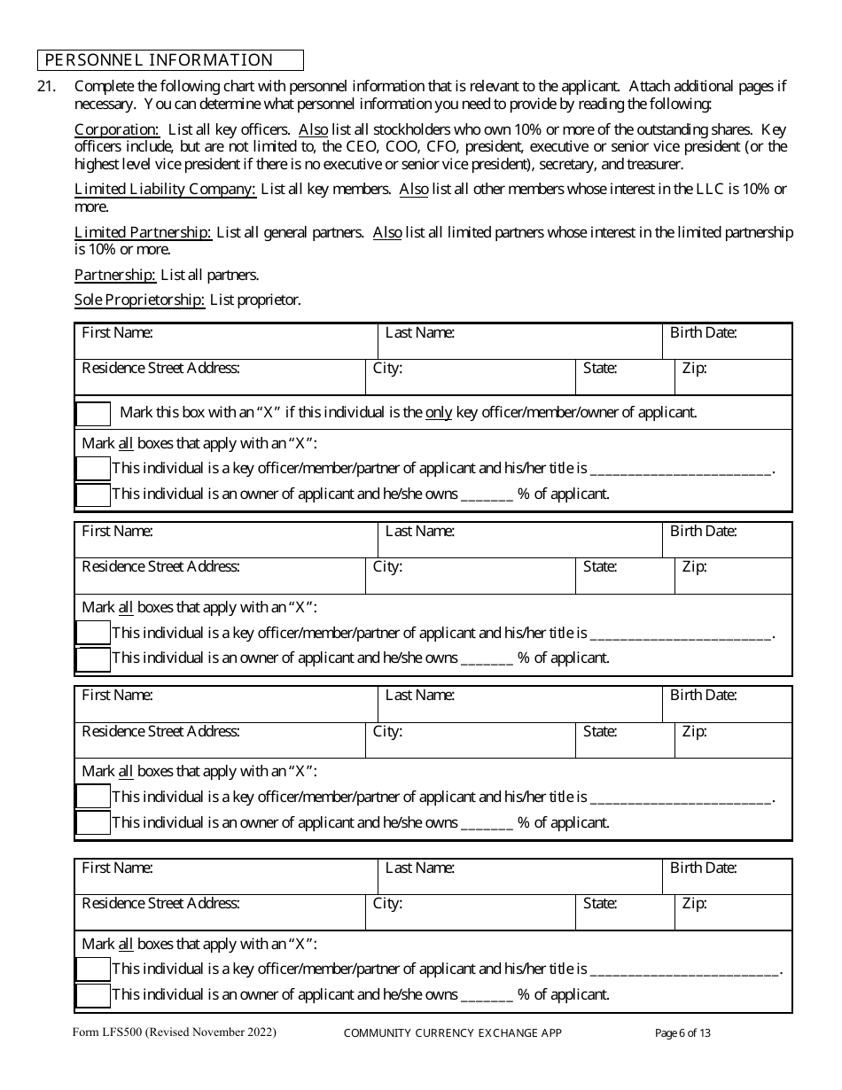 Form LFS500 Community Currency Exchange License Application - Wisconsin, Page 10