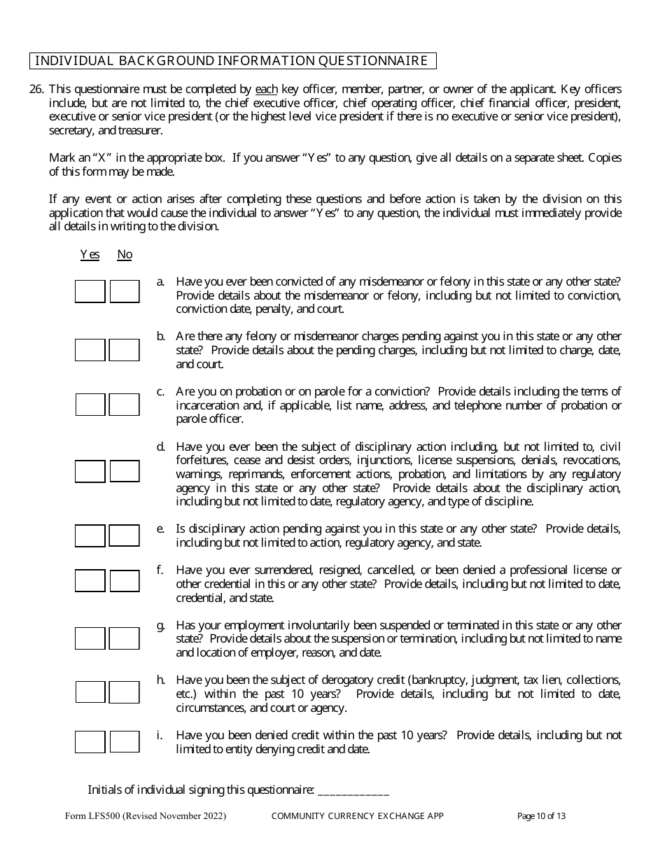 Form LFS500 Community Currency Exchange License Application - Wisconsin, Page 14