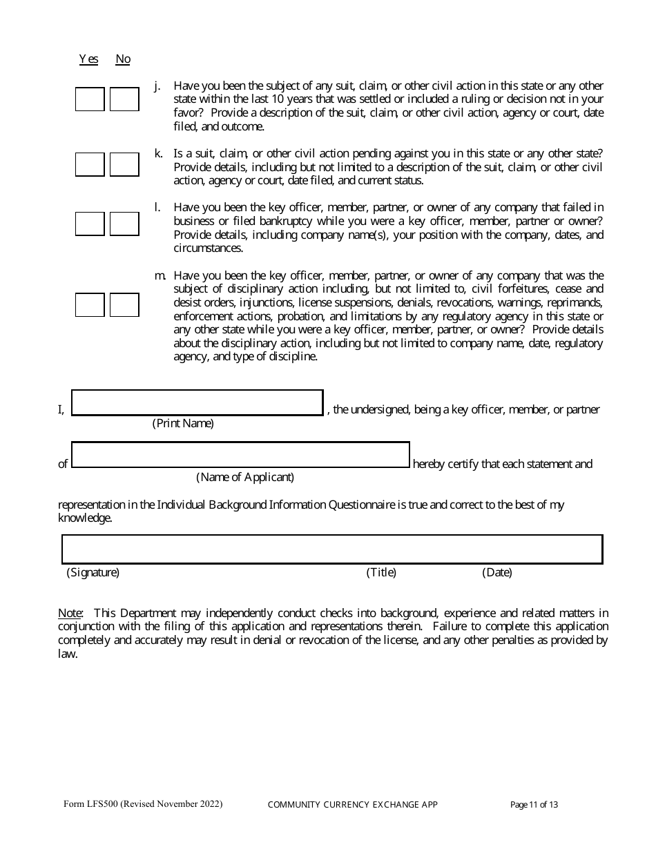 Form LFS500 Community Currency Exchange License Application - Wisconsin, Page 15