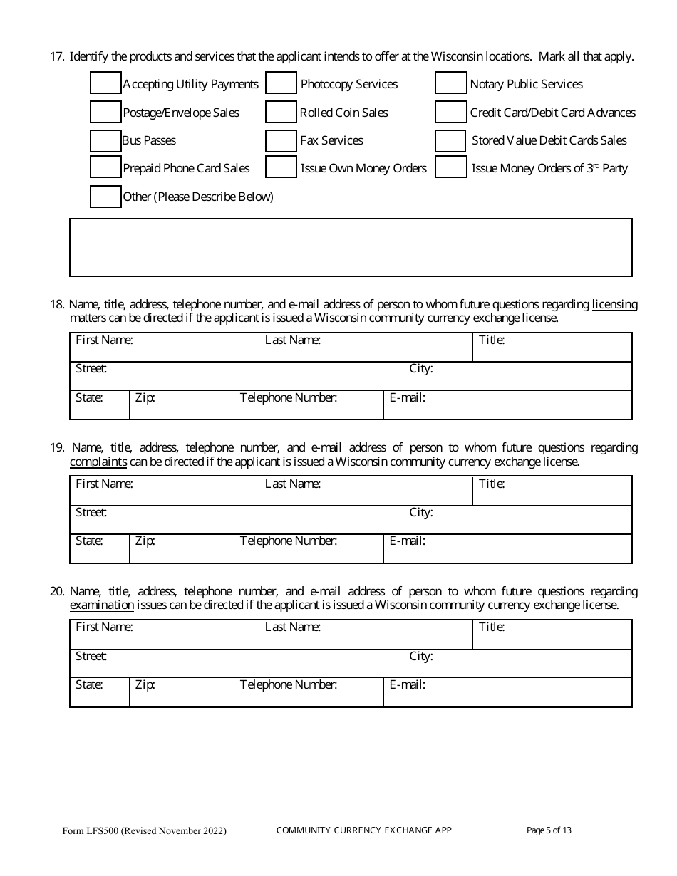 Form LFS500 Community Currency Exchange License Application - Wisconsin, Page 9