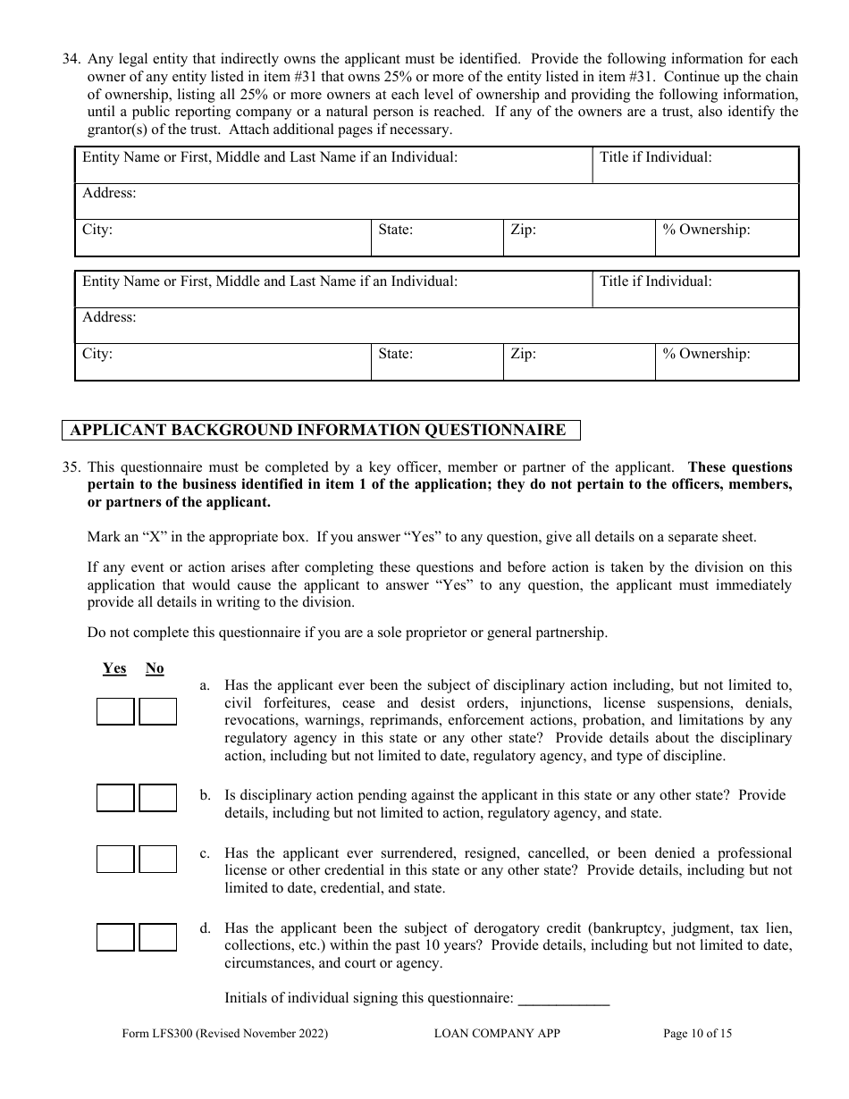 Form LFS300 Loan Company License Application - Wisconsin, Page 15
