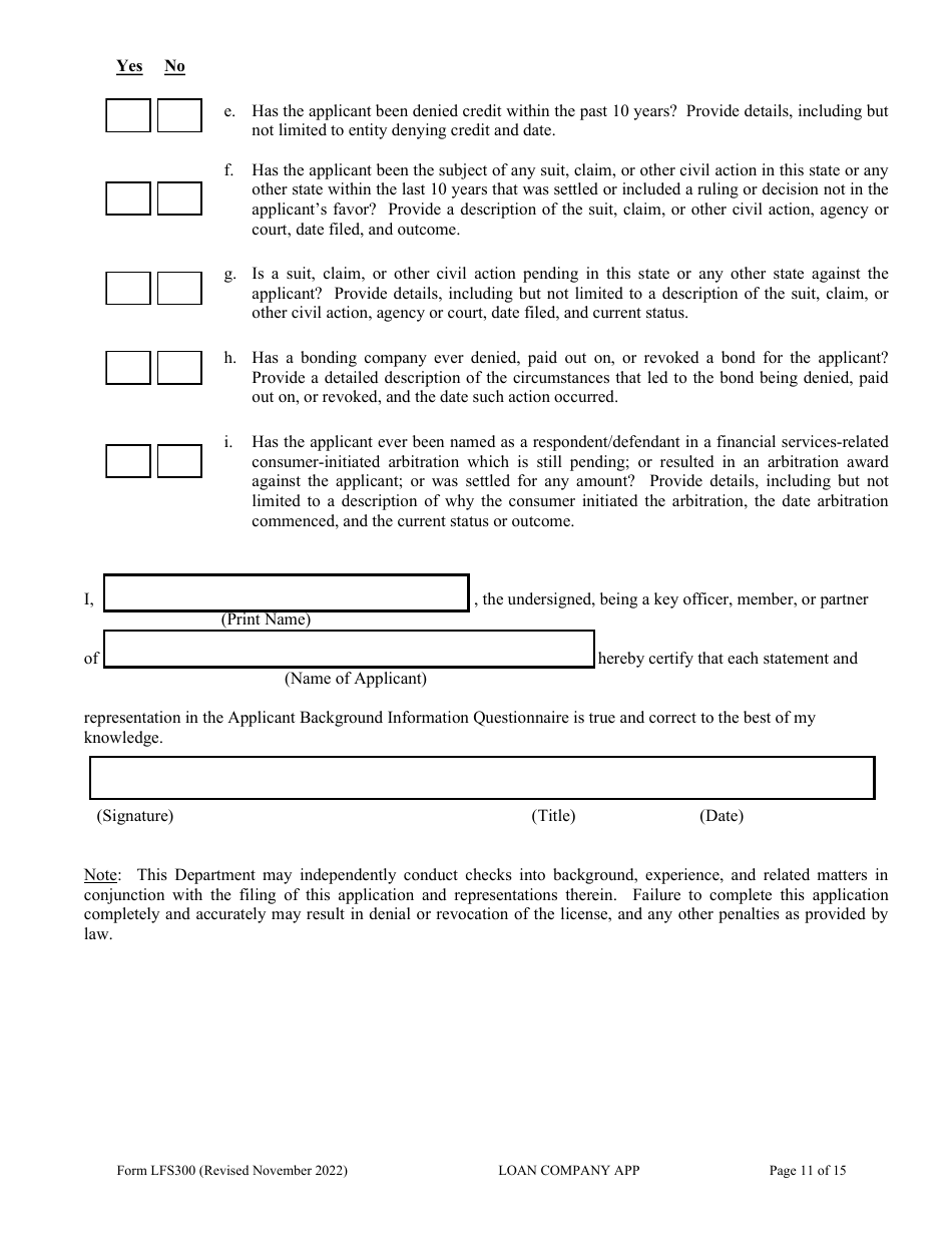 Form LFS300 Loan Company License Application - Wisconsin, Page 16