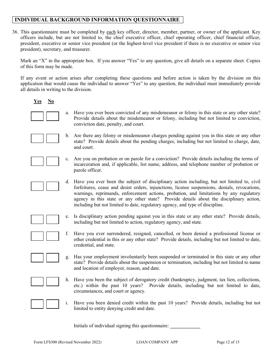 Form LFS300 Loan Company License Application - Wisconsin, Page 17