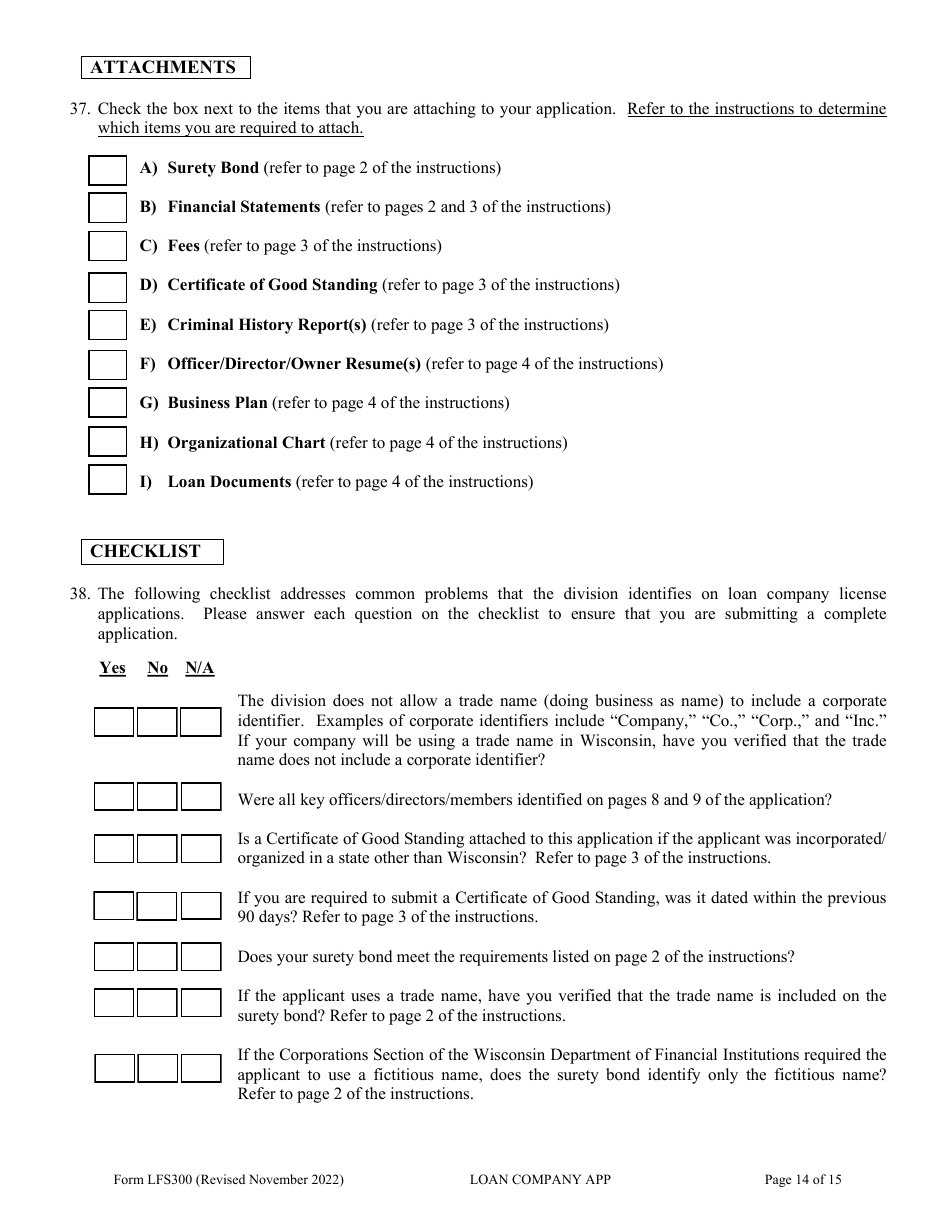 Form LFS300 Loan Company License Application - Wisconsin, Page 19