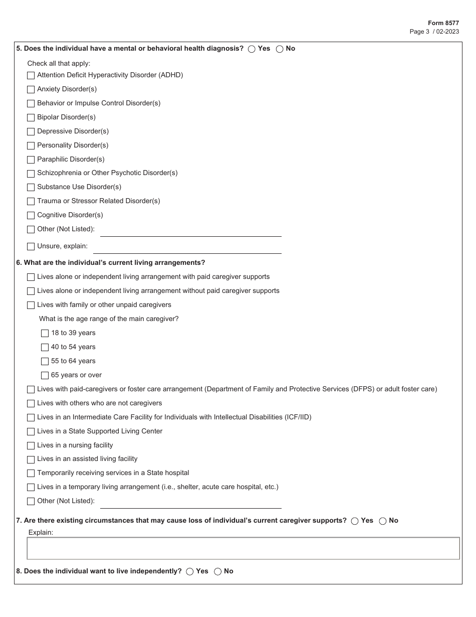 Form 8577 Questionnaire for Ltss Waiver Program Interest Lists - Texas, Page 3