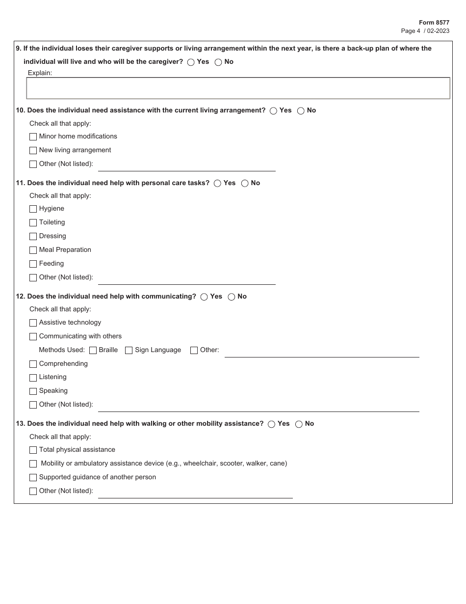 Form 8577 Questionnaire for Ltss Waiver Program Interest Lists - Texas, Page 4