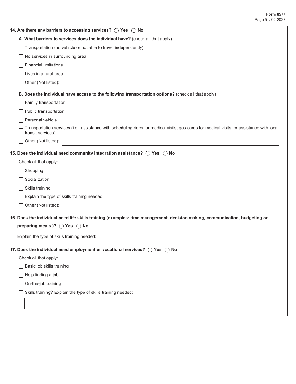 Form 8577 Questionnaire for Ltss Waiver Program Interest Lists - Texas, Page 5