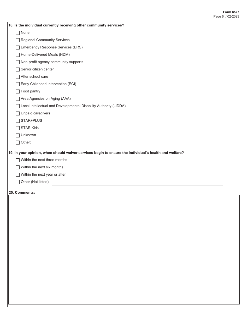 Form 8577 Questionnaire for Ltss Waiver Program Interest Lists - Texas, Page 6