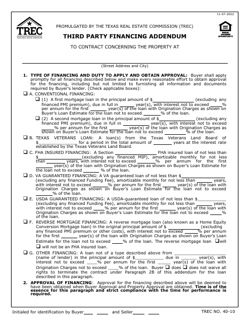 TREC Form 40-10  Printable Pdf